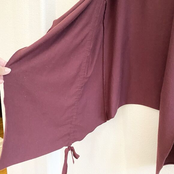 NM Neiman Marcus Drape Front Cardigan‎ Burgundy Maroon Cotton Blend Small - Picture 3 of 9